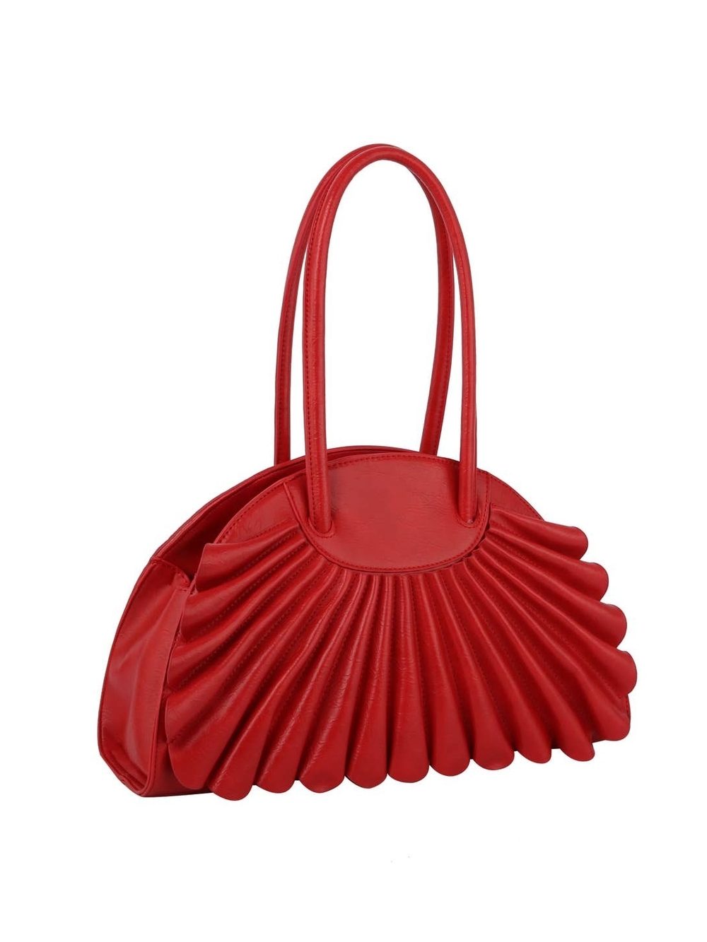 Red Pleated Shell Tote Handbag
